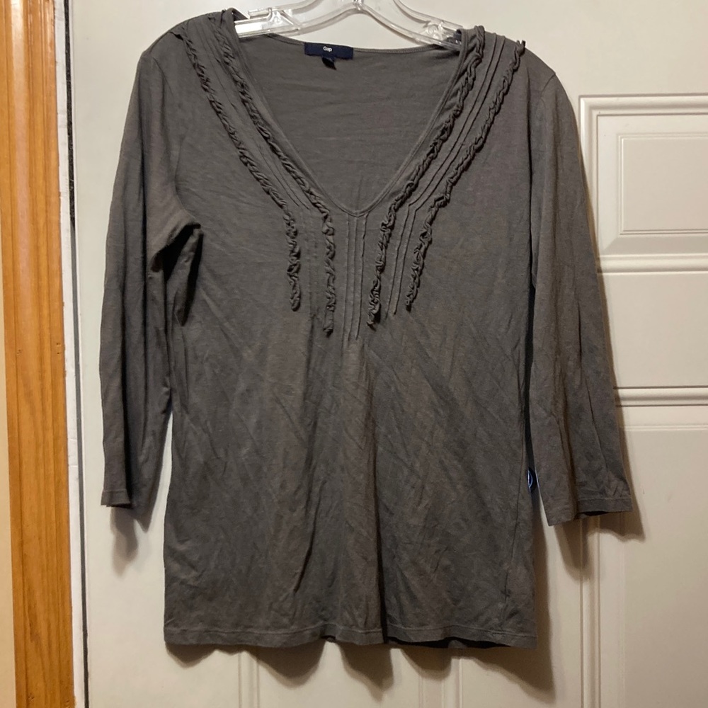 GAP Charcoal Top with Ruffle V-Neck‎ M
